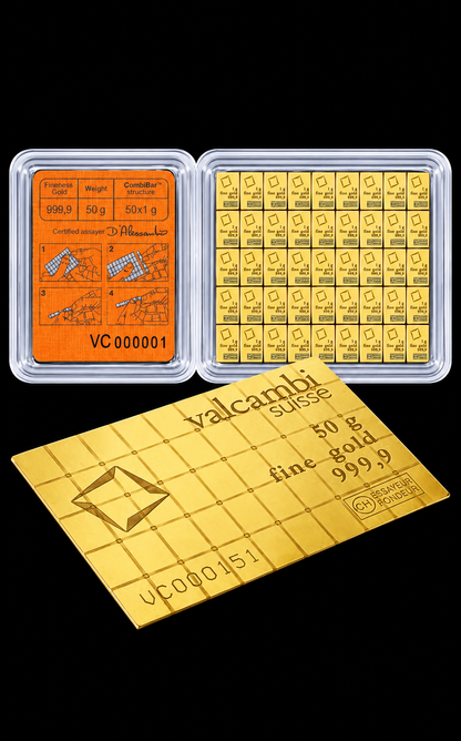 Lingou de aur Valcambi CombiBar 50 x 1g, 24K, 999,9‰