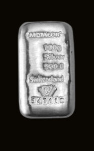 100 g Metalor silver bar - front
