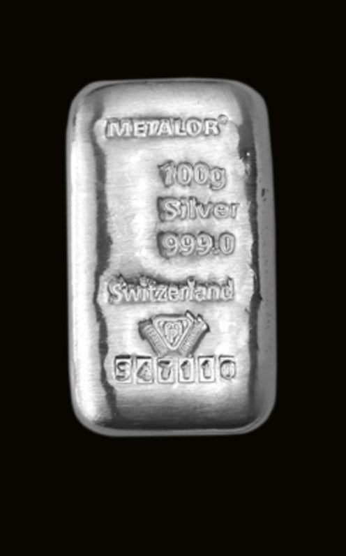 Lingou din argint 100 g Metalor - fata