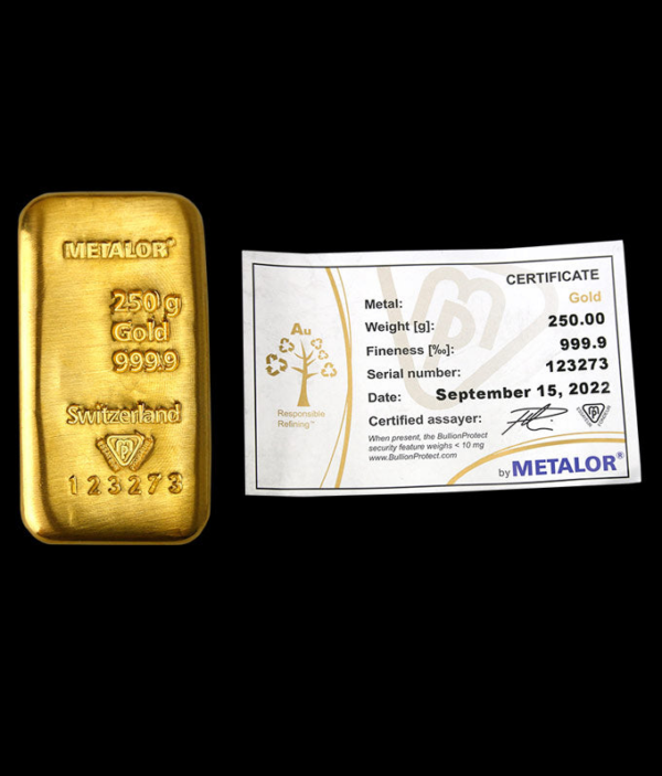 Lingou din argint 1 kg Metalor - certificat