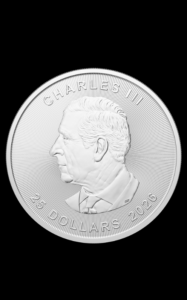 Moneda din argint Maple Leaf 5 uncii - avers cu Regele Charles III